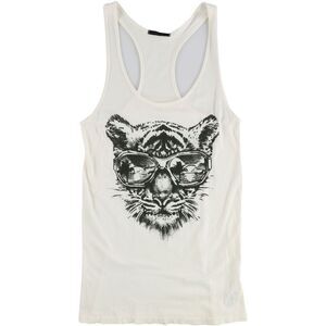 dirty violet Womens Tiger Sunglasses Racerback Tank Top, White, NWT